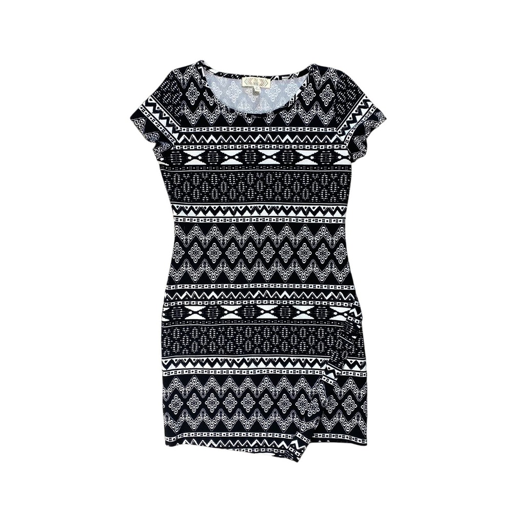 Pink Rose Geometric Tribal Bodycon Mini Dress‎ Faux Hem Size M